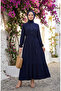 Hakim Collar Belted Viscose Dress 4077-06 Navy Blue