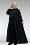 62008 Plus Size Half Placket Notched Collar Dress - Black - 5