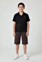Black Linen Shirt and Elastic Waist Shorts Boys Palm Tree Patterned Suit 23989 - 3