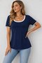 Women's short sleeve round neck white stripe detailed viscose blouse - 3