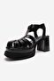 Rovena Black Platform Block Heeled Women's Sandals - 6