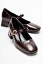 Women's Flat-Toe Ribbed Heeled Shoes; Brown Yanki̇