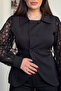 Blouse with Lace Detail on the Sleeves - Black - 4