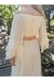 Bone Color Ruffle Detailed Skirt, Madonna Collar Blouse Set - 3