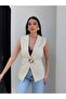 Linen Vest with Gold Buckle Belt