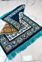 5 Pieces Velvet Prayer Rug Turquoise Leaf Hajj and Umrah Gift 500 Gr - 4