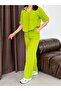 Women's High-Waisted Front-Cut Trousers - Single Pocket Shirt Linen Set - 3