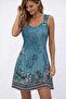 Women's Strappy V-Neck Bird Eye Detailed Patterned Short Single Jersey Dress - 3