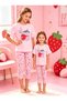 Cherry & Strawberry Pattern Pink Color Ruffled Sleeve Crew Neck Capri Bottom Cotton Combed Cotton Girls' Pajama Set - 3