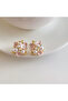 Pink Flower and Pearl Gold Color Earrings