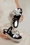Women's Leather Floral Detailed Side Rope Wrapped Ready-To-Wear Sandals