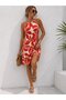 Women's Off-The-Shoulder Halter Neck Cutout Short Patterned Single Jersey Dress - 3