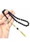 Kömür Karası Gold Design Crimped Amber Prayer Beads - 2