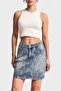 İts Basic Women's Denim Color Special Fabric Mini Length Design Denim Skirt - 2
