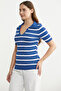 Polo Collar Striped Knitwear T-Shirt - Blue - 2