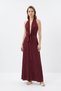 Burgundy Double Breasted Collar Sleeveless Waist Tie Slit Dress 251660 - 2