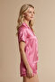 Pink Satin Shorts Woven Pajama Set with Piping Detail - 2