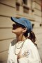 Şpk029 Personalizable Letter-Detail Summer Blue Hat
