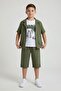 Green Linen Shirt and Shorts Boys' 3-Piece Top and Bottom Set 24033 - 4