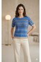 Round Neck Short Sleeve Comfortable Spacious Jacquard Stripe Patterned Summer Spring Viscose Knitwear T-Shirt - 3
