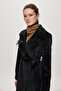 Brooch Detailed Belted Coat Black 13966 - 5