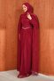 Burgundy Front Gathered Stoned Lace Evening Dress - 4