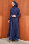 Navy Blue Shoulder Detail Ruffled Skirt Evening Dress - 4