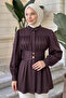 Wide Belted Shirt Y0134 - Mürdüm - 3