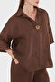 Relaxed Fit Button Detailed Classic Collar Linen Blouse Bluz 6617609 - 5