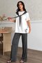 Women's Polka Dot Tie-Detail White Blouse and Polka Dot Trousers Set