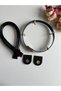 Leather Magnet Artificial Leather Set with Belt and Pelican Handle for Knitted Bags, Black Color - 3