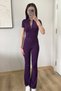 Voga Purple Basic Yoga Pilates Slim Fit Zippered Fitness Spanish Leg 2-Piece Bottom-Top Sports Set - 3