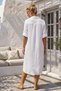 White Shirt Collar 3/4 Sleeve Buttoned Pocket Casual Muslin Woven Dress 122 65 - 8