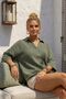 Khaki Shirt Collar Buttoned 3/4 Sleeve Casual Muslin Oversize Woven Blouse 67 65 - 3