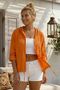 Orange Hooded 3/4 Sleeve Zippered Pocket Embroidered Casual Cotton Woven Jacket 60 60 - 4
