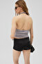 Neul women's soft and flexible fabric crossover neck side-tie gray blouse - 4
