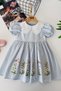My Little One's Flowers and Flowers Garden Printed Collared Girl's Dress - Blue
