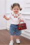 Girl's Cherry Patterned 2-Piece Set |   Embroidered Denim Shorts Summer Combination Stylish Holiday Set |   3-7 Years Old - 5
