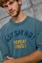 Men's T-Shirt with Letter Stitching, Washable, Green, Oversize, Crew Neck, Cotton - 2