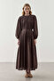 Drawstring Cotton Dress Brown - 3
