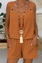 Women's Sleeveless V-Neck Bird Eye Detail Blouse Short Aerobin Double Set - 3