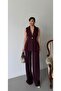 Women's Majeste Plum Blazer Vest Wide Leg Pants Suit