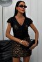 Women's Lace Blouse with Ruffle Detail, V-Neck, Transparent - 2