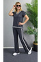 Women's Short Sleeve V-Neck Viscose Two Thread Blouse and Trousers Two-Piece Set - 2