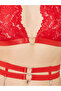 Lace Non Padded Non Wired Bra with Thong and Suspenders - 3