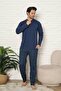 Men's Pajama Set - Indigo Checkered Long Sleeve Combed Cotton 1227Uy - 4