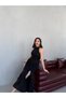 Black Draped Halter Neck Glitter Evening Dress - 4