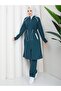 Women's 2 Piece Tracksuit Set Long Zipper Top Casual Pants Sport Combination B-5005 _ Petrol - 3