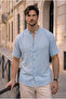 Hakim Collar Muslin Fabric Short Sleeve Shirt - Ice Blue - 6