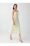 Yellow Straight Cut Strappy Midi Lace Dress - 2